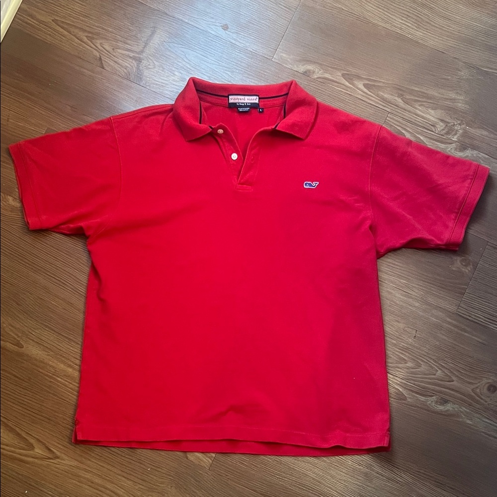 Vineyard Vines Bright Red Short-Sleeve Polo with Whale Emblem